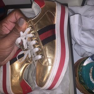 Girls gold platform trainers worn once